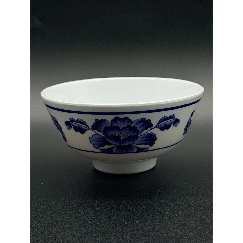 Set of 10 Tai-Hong Melamine Bowls Blue White Lotus Flower Chinese Stackable
